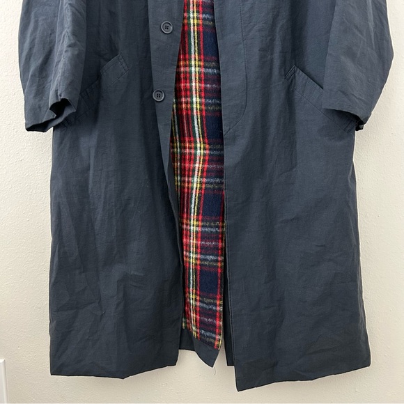 Vintage Trench Coat Navy Blue Plaid Fleece Lined Made in France Womens M? Preppy - Picture 4 of 12